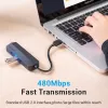 USB 2.0 hub Vention 3-poorts met 100M Ethernet adapter, USB 2.0 host, 4 poorten, zwart