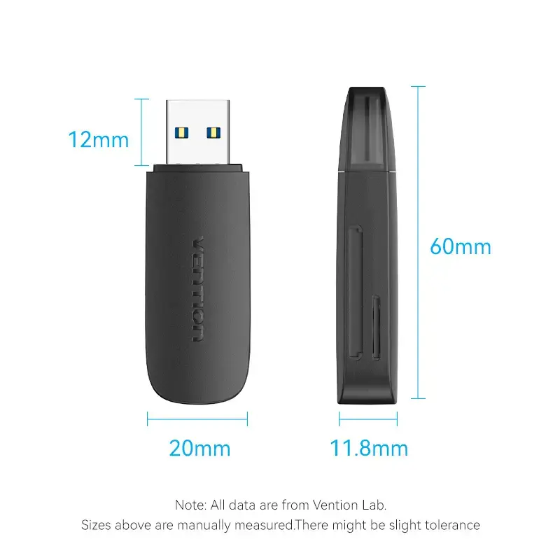 Vention CLGB0 2-in-1-kaartlezer, USB 3.0 A, SD + TF, dubbele stationsletter, zwart