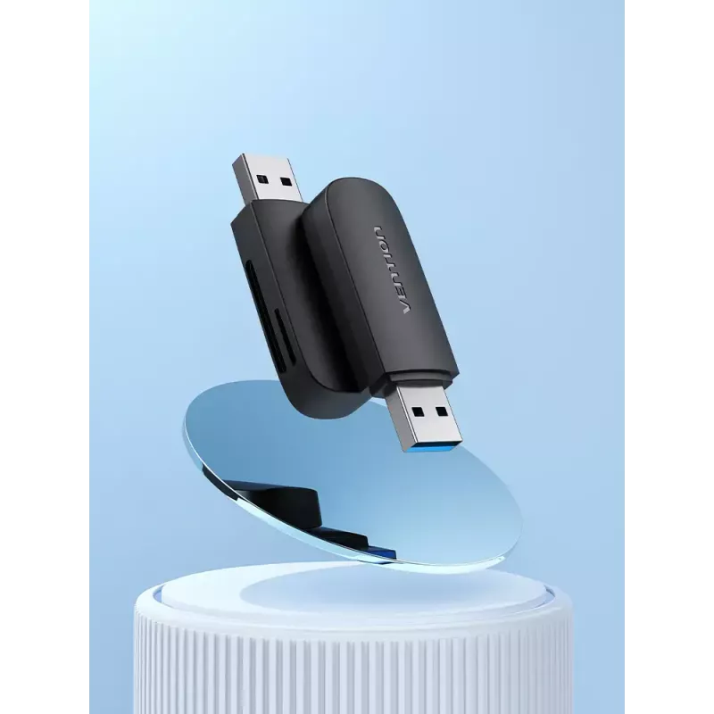 Vention CLGB0 2-in-1-kaartlezer, USB 3.0 A, SD + TF, dubbele stationsletter, zwart