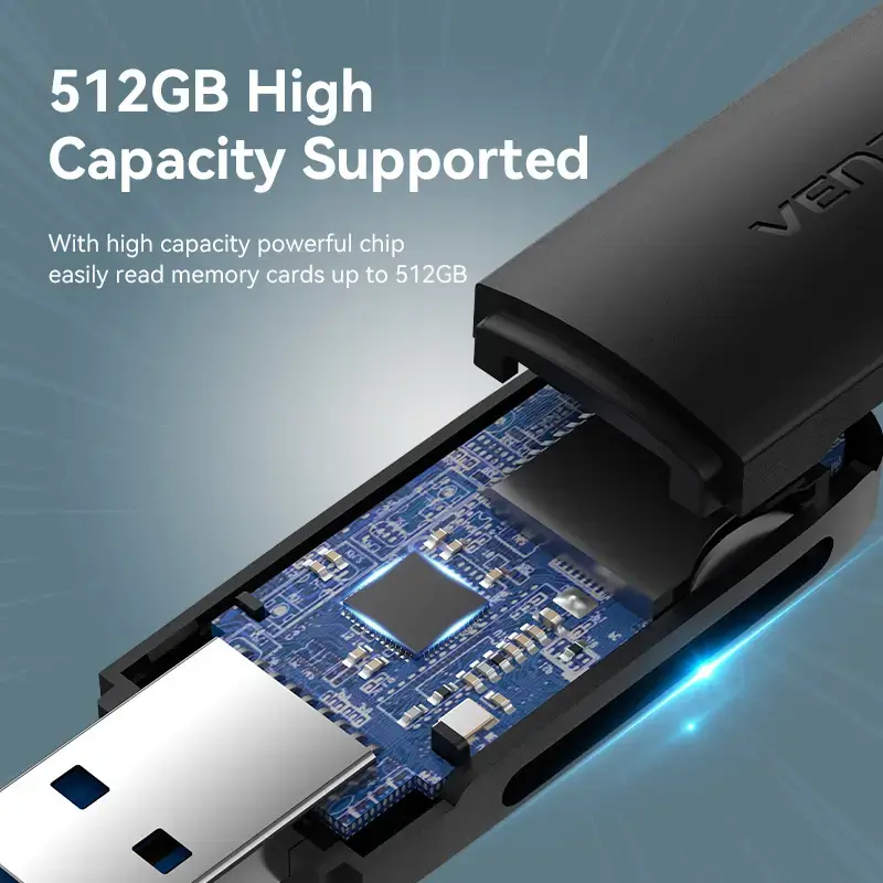 Vention CLGB0 2-in-1-kaartlezer, USB 3.0 A, SD + TF, dubbele stationsletter, zwart