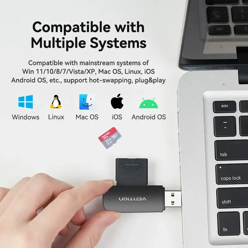 Vention CLFB0 geheugenkaartlezer, USB 3.0, SD/TF