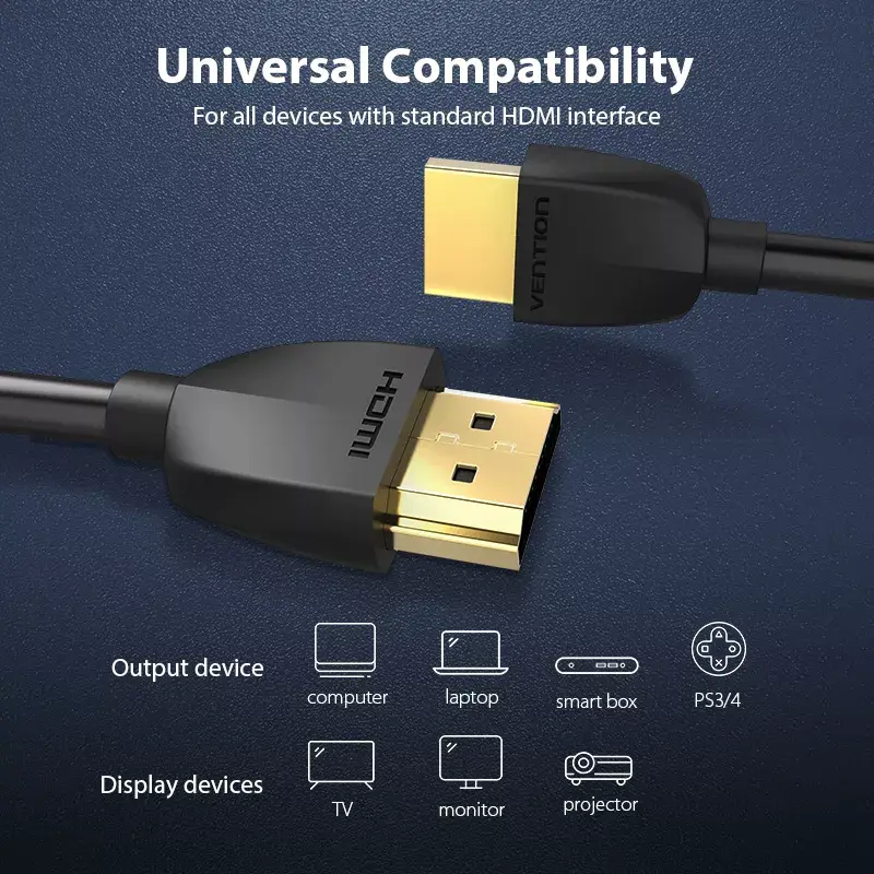 Vention draagbare HDMI-kabel 1M zwart 2.0 18 Gbit/s
