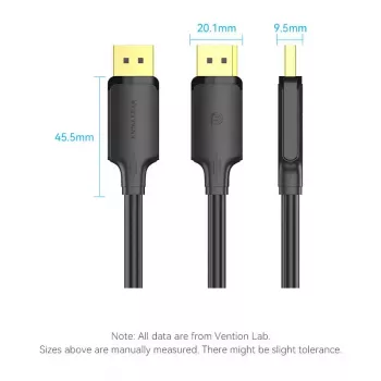DisplayPort-kabel Vention HAKBI — DisplayPort naar DisplayPort, 3 m, zwart