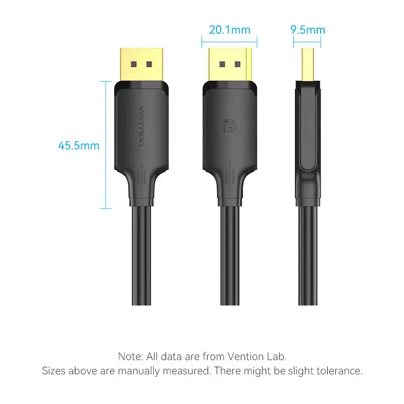 DisplayPort-kabel Vention HAKBJ 5 m, DisplayPort naar DisplayPort, zwart