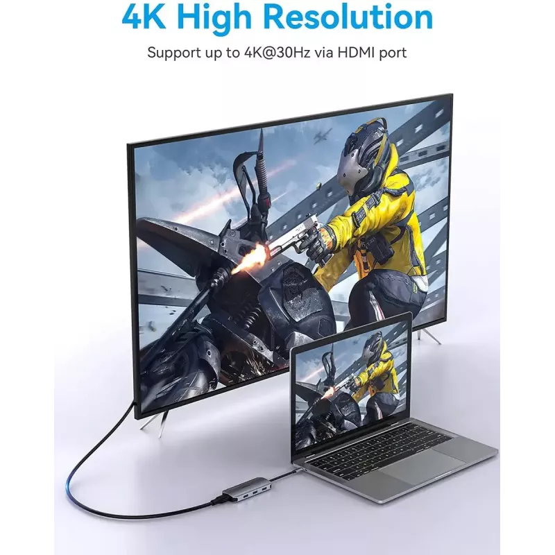 Dockingstation Vention USB-C naar HDMI USB 3.0x3 SD TF PD 100W grijs