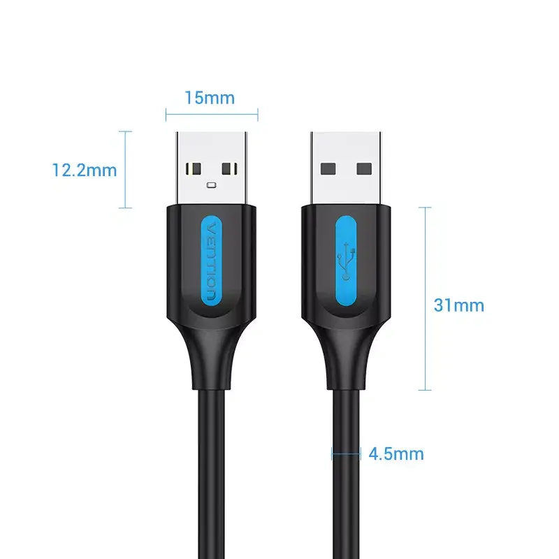 Vention COJBH USB 2.0-kabel, USB-A male naar USB-A male, 2 m, 2 A, zwart