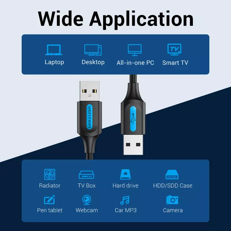 Vention COJBH USB 2.0-kabel, USB-A male naar USB-A male, 2 m, 2 A, zwart