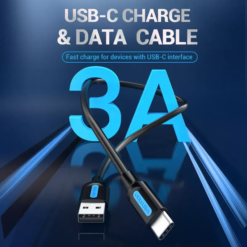 Vention USB 2.0 A-stekker naar C-stekker 3A kabel 0,5 m zwart