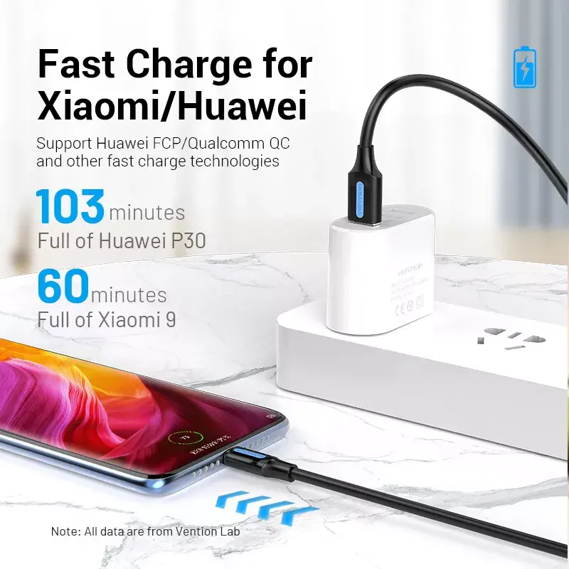Vention USB 2.0 A-stekker naar C-stekker 3A kabel 0,5 m zwart