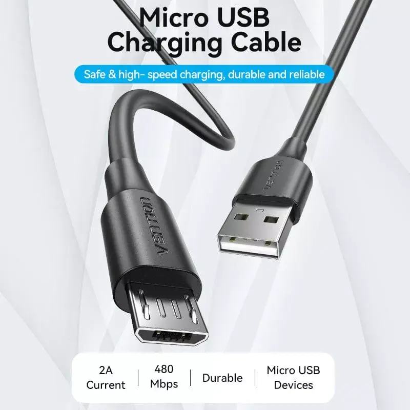 Vention USB 2.0 A-stekker naar Micro-B-stekker 2A-kabel 1M zwart