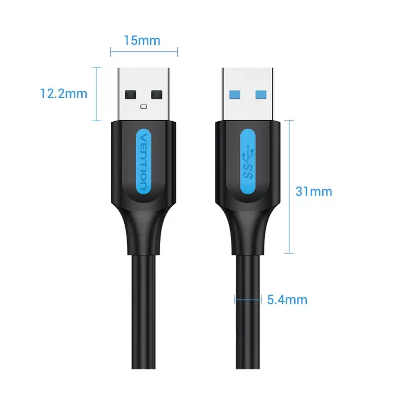 Vention CONBD USB 3.0-kabel, USB-A male naar USB-A male, 0,5 m, PVC, zwart