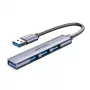 Vention CKOHB 4-in-1 USB 3.0-minihub, 1x USB 3.0 + 3x USB 2.0, 5 Gbps, 0,15 m, aluminium, grijs