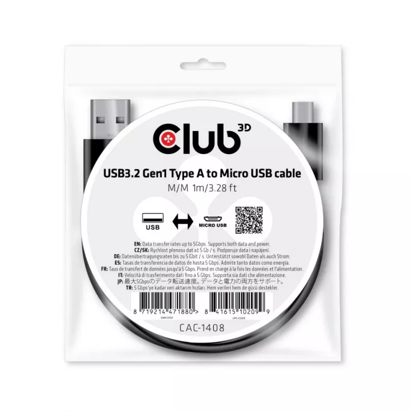 USB 3.2 Gen1 Type-A naar Micro-USB kabel M/M 1 m CLUB3D CAC-1408