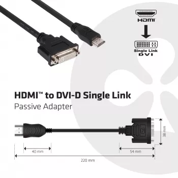 CLUB3D HDMI naar DVI Single Link passieve adapter 0,40 m HDMI DVI