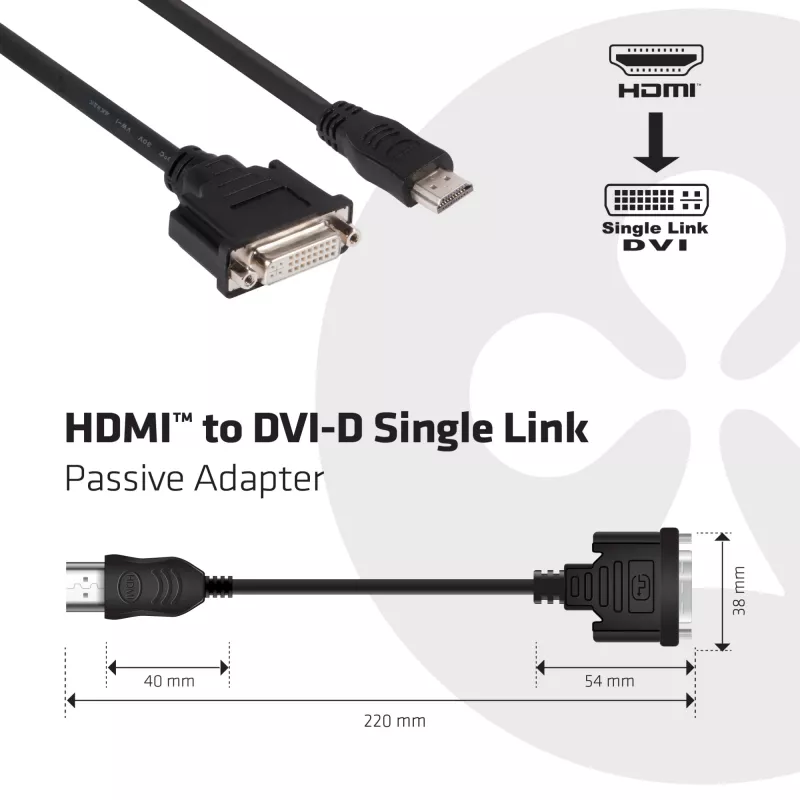 CLUB3D HDMI naar DVI Single Link passieve adapter 0,40 m HDMI DVI