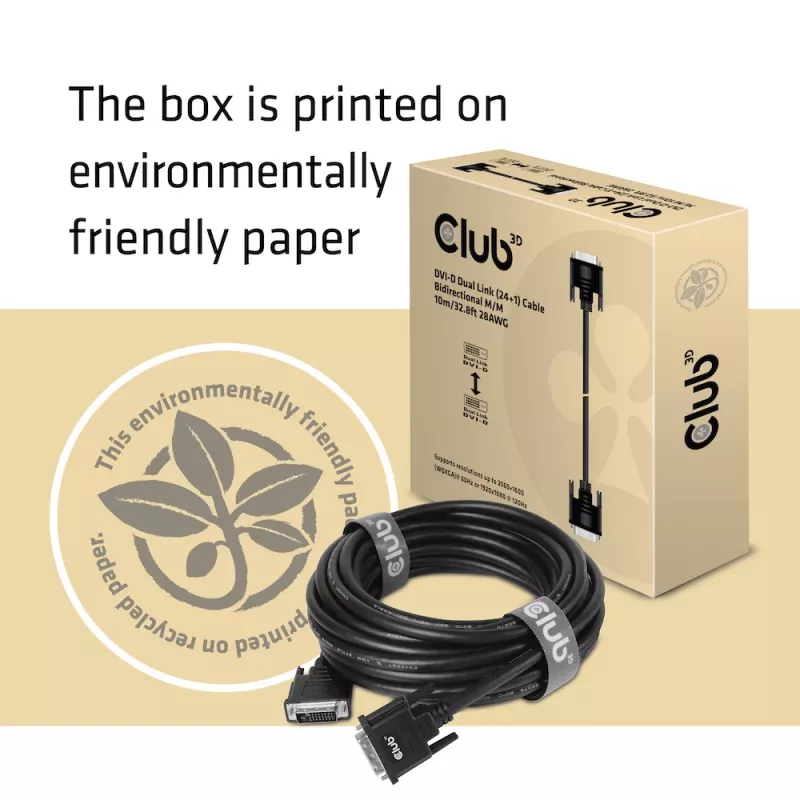 CLUB3D DVI-D Dual Link 24+1 M/M kabel 3m/9,84ft bidirectioneel 28AWG