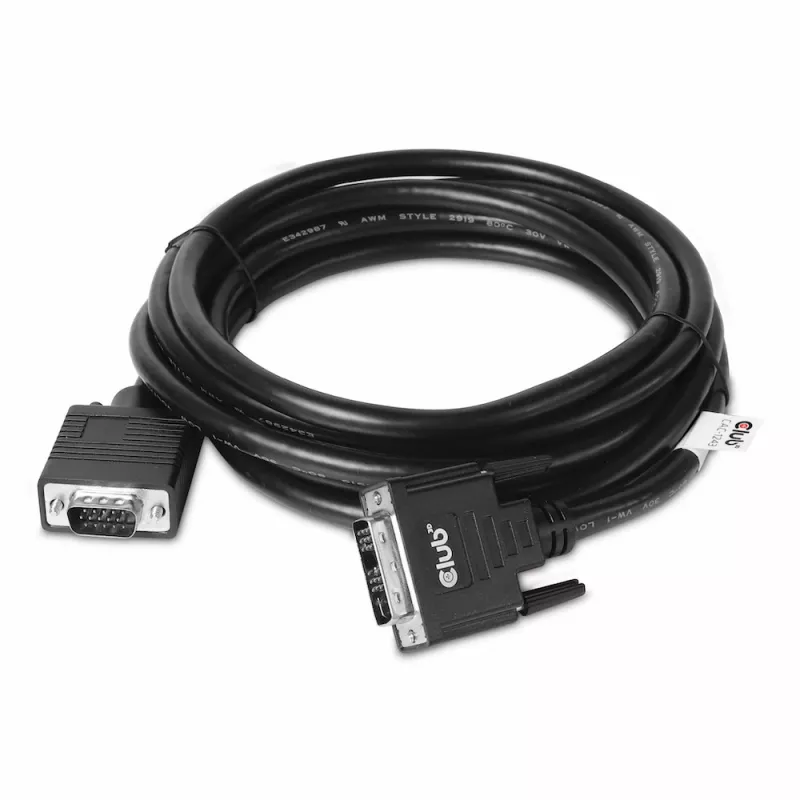 DVI-A naar VGA kabel M/M CLUB3D CAC-1243 3m 28 AWG zwart