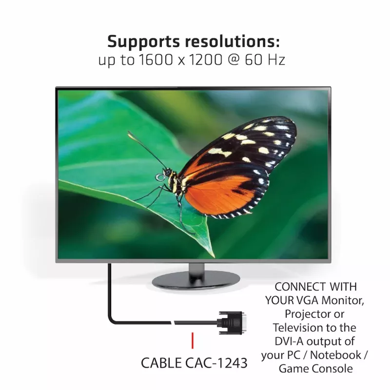 DVI-A naar VGA kabel M/M CLUB3D CAC-1243 3m 28 AWG zwart