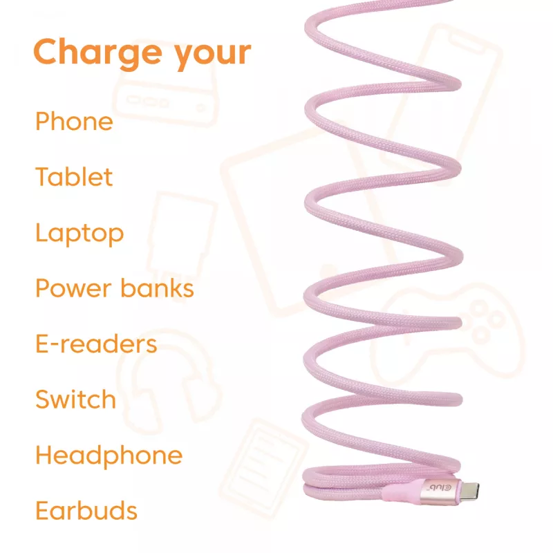 CLUB3D USB-C Magnetic-Coil 240W roze kabel 2m USB 2.0