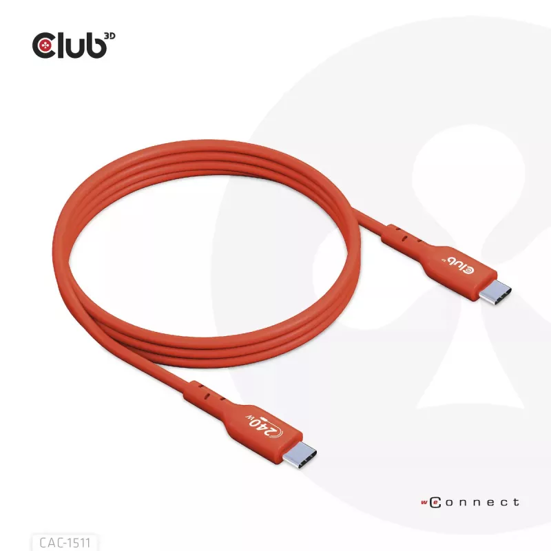 CLUB3D USB2 Type-C bidirectionele USB-IF-gecertificeerde kabel data 480 Mbit/s, PD 240W (48V/5A) EPR M/M 4m