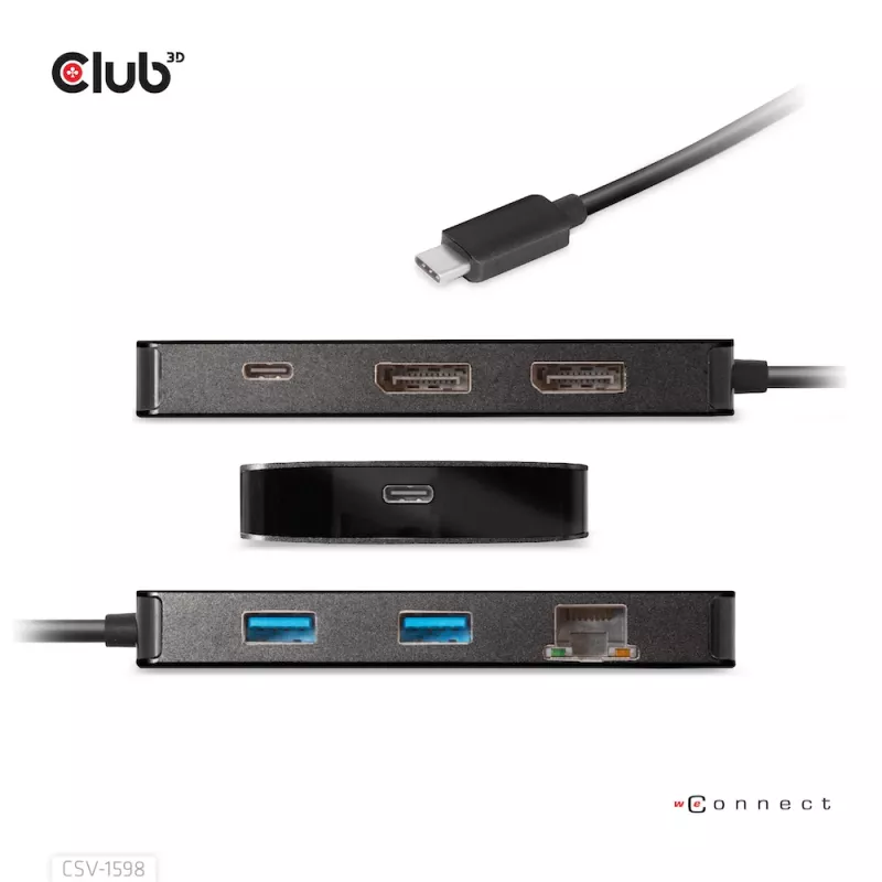 CLUB3D USB Gen2 Type-C naar Dual DisplayPort 4k60Hz 7-in-1 HUB