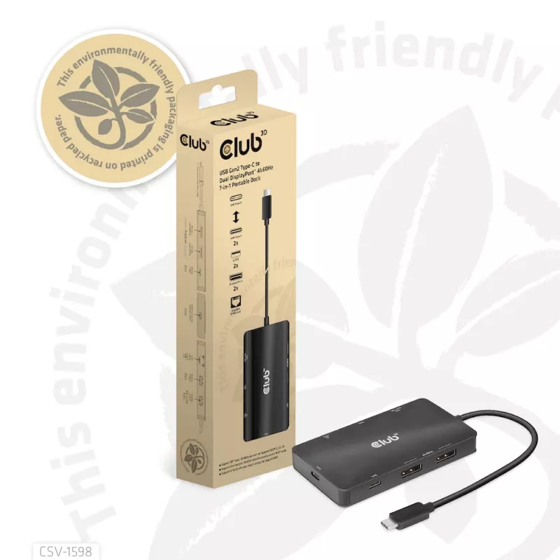 CLUB3D USB Gen2 Type-C naar Dual DisplayPort 4k60Hz 7-in-1 HUB