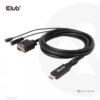 Club 3D CAC-1712 HDMI-naar-VGA-kabel M/M met Micro-USB-voeding en 3,5 mm-audio, 2 m (6,56 ft), 28AWG