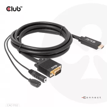 Club 3D CAC-1712 HDMI-naar-VGA-kabel M/M met Micro-USB-voeding en 3,5 mm-audio, 2 m (6,56 ft), 28AWG
