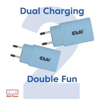CLUB3D 2-pack USB-C-oplader 30 watt wit, binnen, AC, blauw