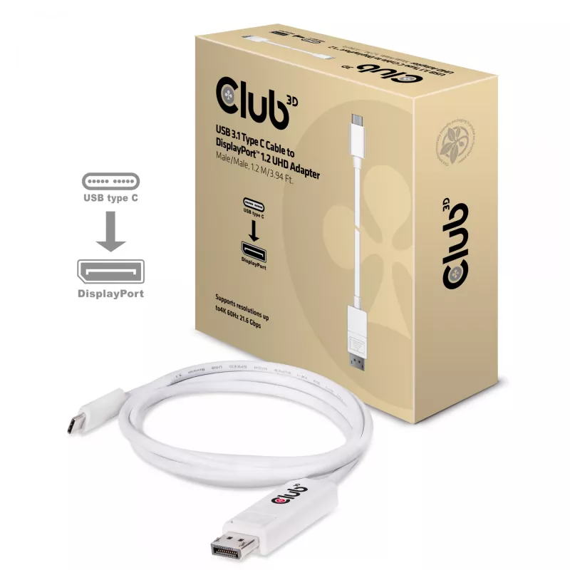 CLUB3D USB 3.1 type C kabel naar DisplayPort 1.2 UHD adapter