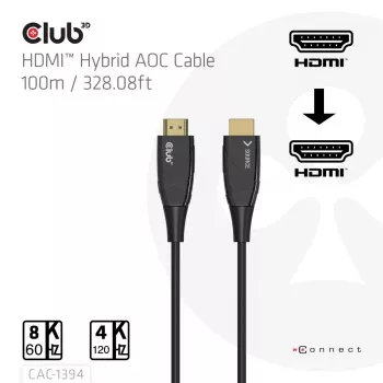 CLUB3D CAC-1394 Ultra High Speed AOC-kabel 4K120Hz/8K60Hz unidirectioneel M/M 100m