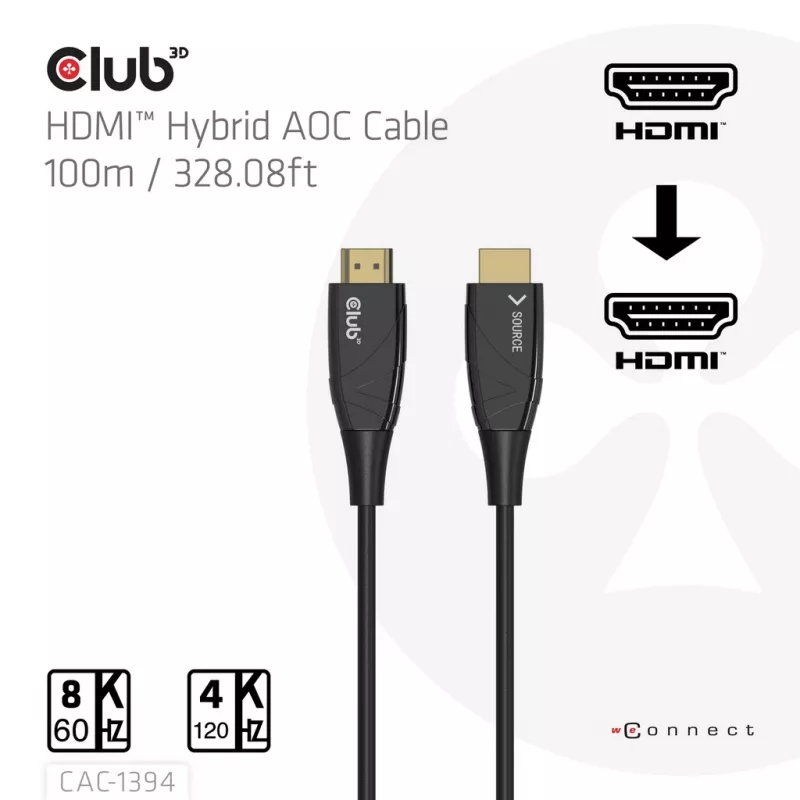CLUB3D CAC-1394 Ultra High Speed AOC-kabel 4K120Hz/8K60Hz unidirectioneel M/M 100m