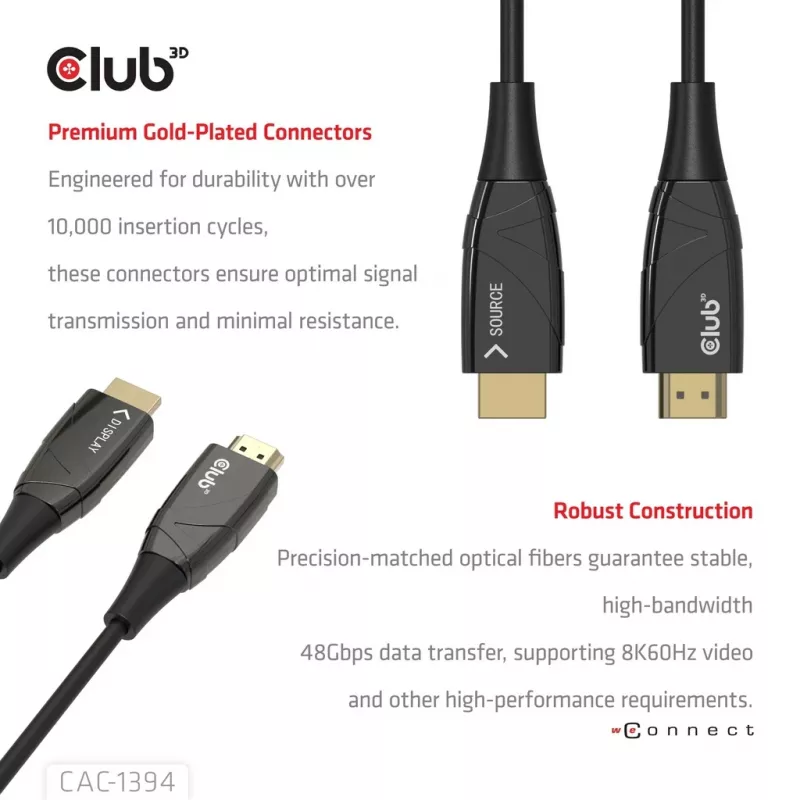 CLUB3D CAC-1394 Ultra High Speed AOC-kabel 4K120Hz/8K60Hz unidirectioneel M/M 100m