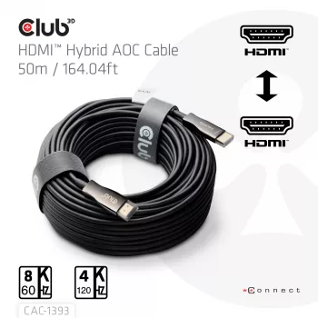 Club 3D HDMI Hybrid AOC kabel 8K60Hz / 4K120Hz 50 m, HDMI type A stekker–stekker