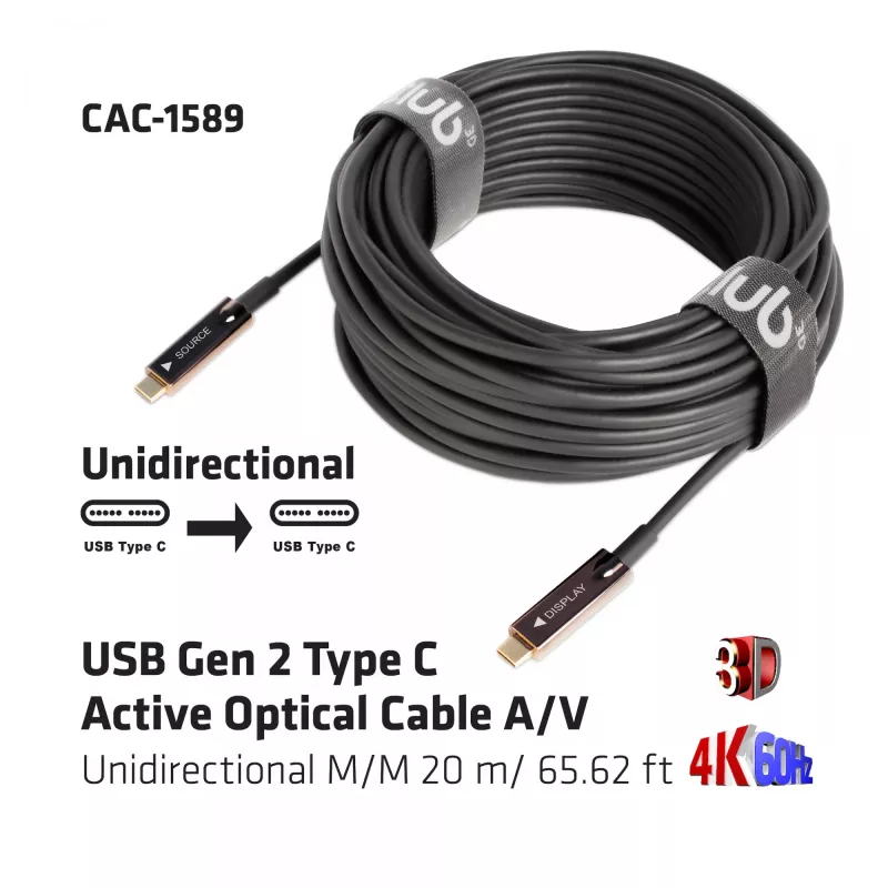 CLUB3D USB Gen 2 Type C Active Optical kabel A/V unidirectioneel M/M 20 m