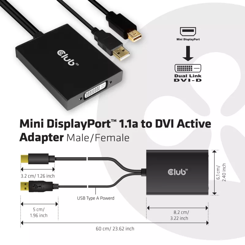 Actieve adapter MiniDisplayPort 1.2a naar Dual Link DVI-D CLUB3D CAC-1130