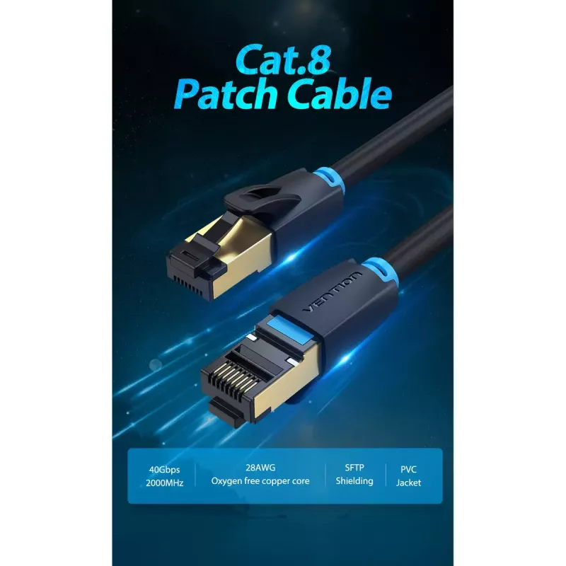 Vention Cat.8 SFTP-patchkabel 0,5 m zwart RJ-45 goudcoating