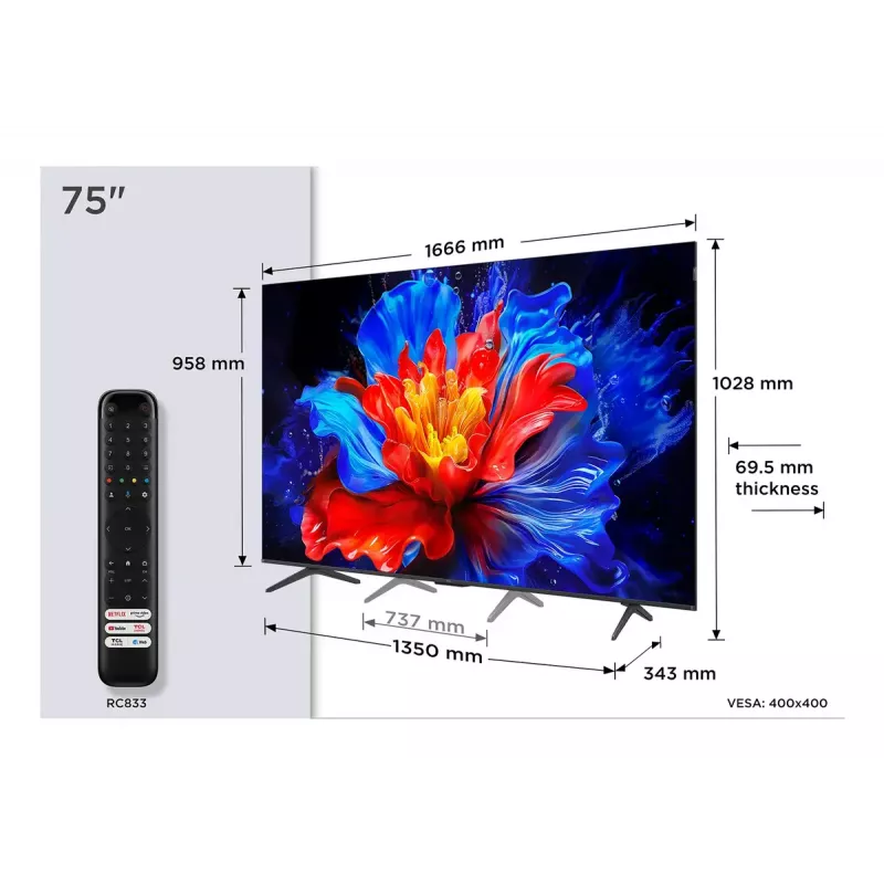 Televisie TCL P8K 75 inch 4K QLED HDR display 3840 x 2160