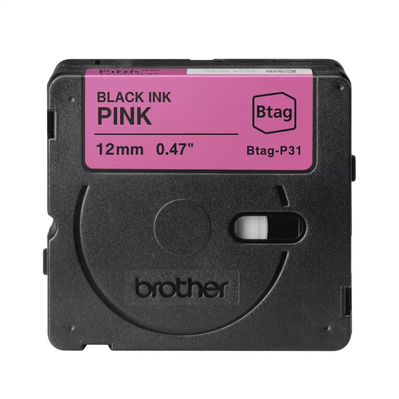 Labelband Brother BTAG-P31 zwart op roze 1,2 cm 4 m