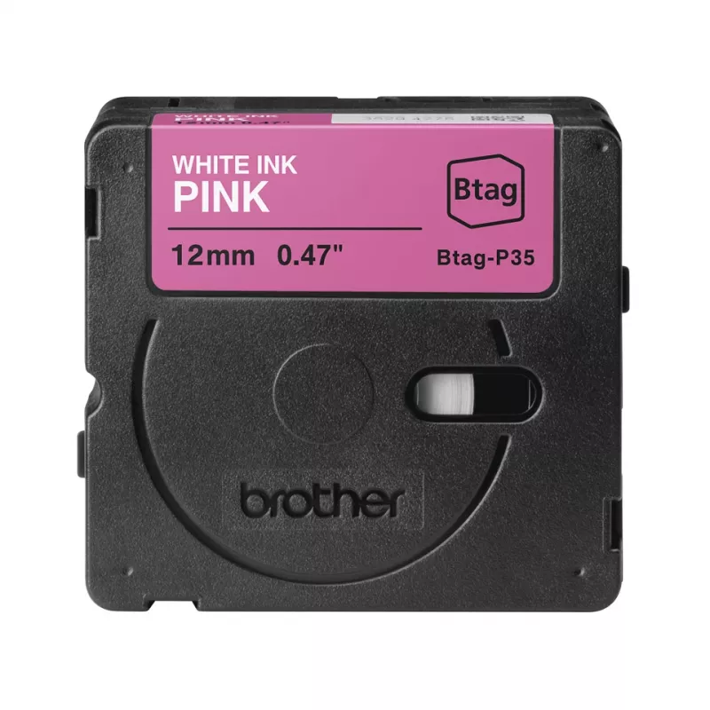 Labelband Brother BTAG-P35 wit op roze 1,2 cm 4 m