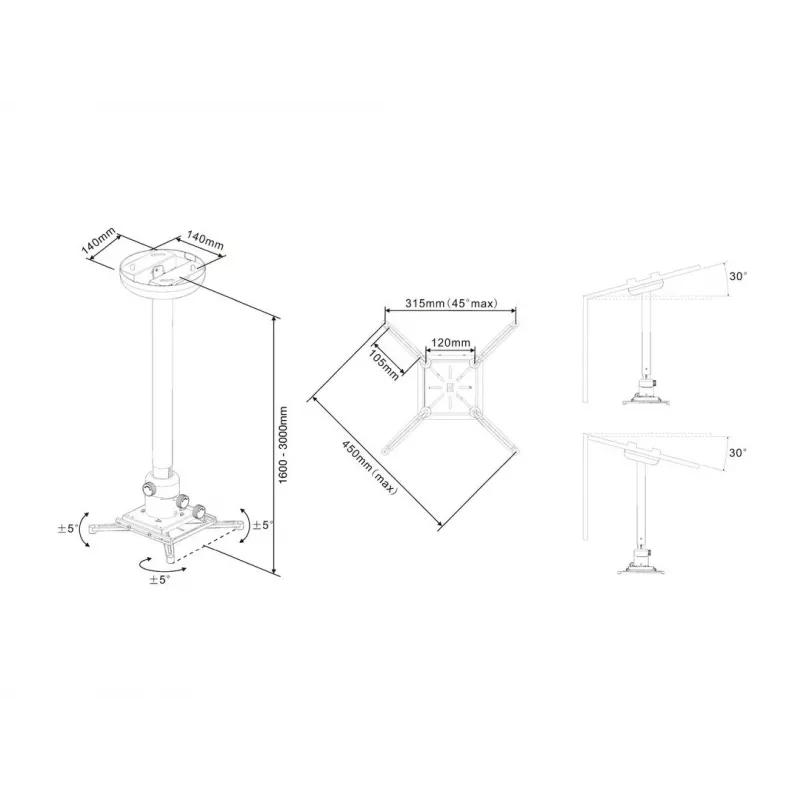 Multibrackets M Universal projector-plafondsteun 1600-3000 met fijnafstelling