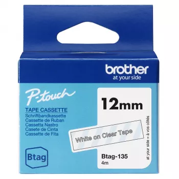 Labelband Brother BTAG-135 wit op transparant 1,2 cm 4 m