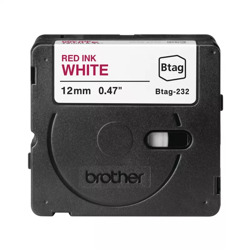 Labelband Brother BTAG-232 rood op wit 1,2 cm 4 m