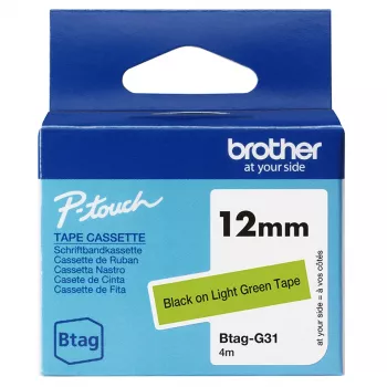 Brother BTAG-G31 labelband zwart op groen 1,2 cm 4 m