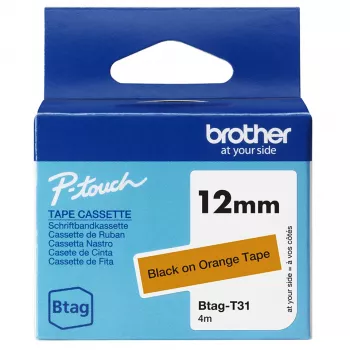 Labelband Brother BTAG-T31 zwart op oranje 1,2 cm 4 m