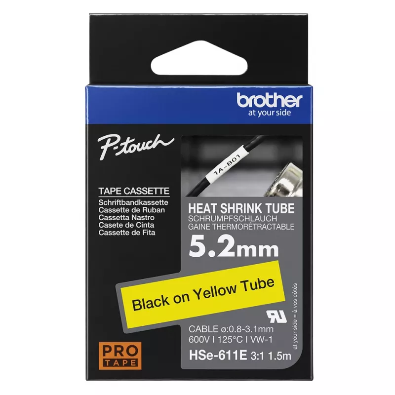 Printerband Brother HSE-211E zwart 5,2 mm x 1,5 m