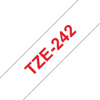 Gelamineerd lint Brother TZe242 18 mm rood op wit