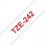Gelamineerd lint Brother TZe242 18 mm rood op wit