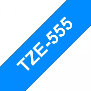 Gelamineerd lint Brother TZe555 24 mm wit op blauw