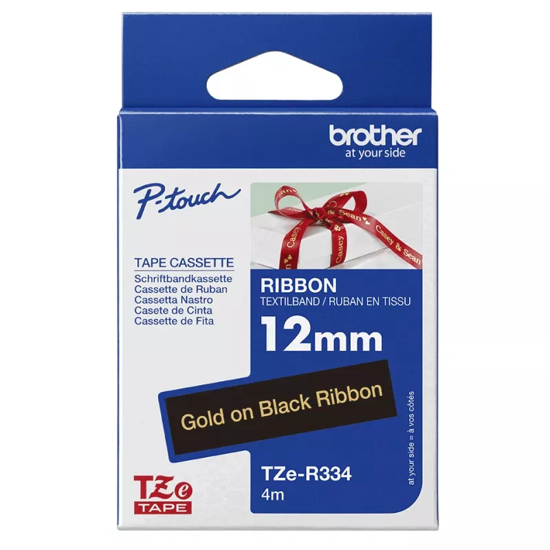 Brother TZE-R334 labelband goud op zwart